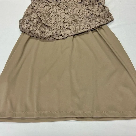 Calvin Klein Sleeveless Sheath Dress Size 14 Ruched Stretch Floral Lace Taupe - Picture 7 of 14